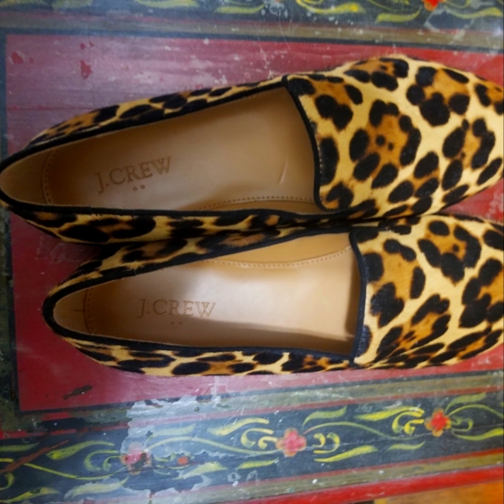 NWOB J Crew Leopard print calf hair loafers 9.5